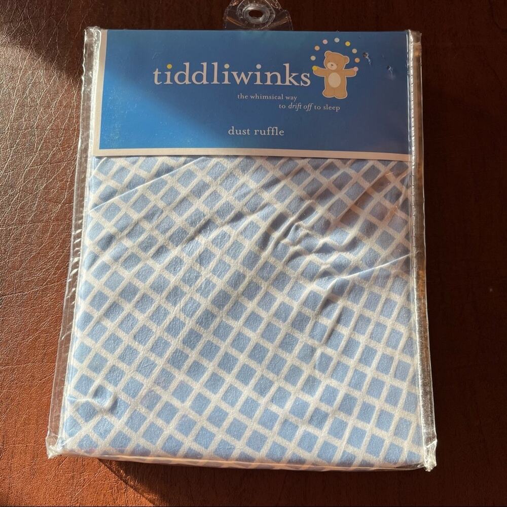 Tiddliwinks Diamond Pattern Dust Ruffle Blue White - Picture 8 of 12